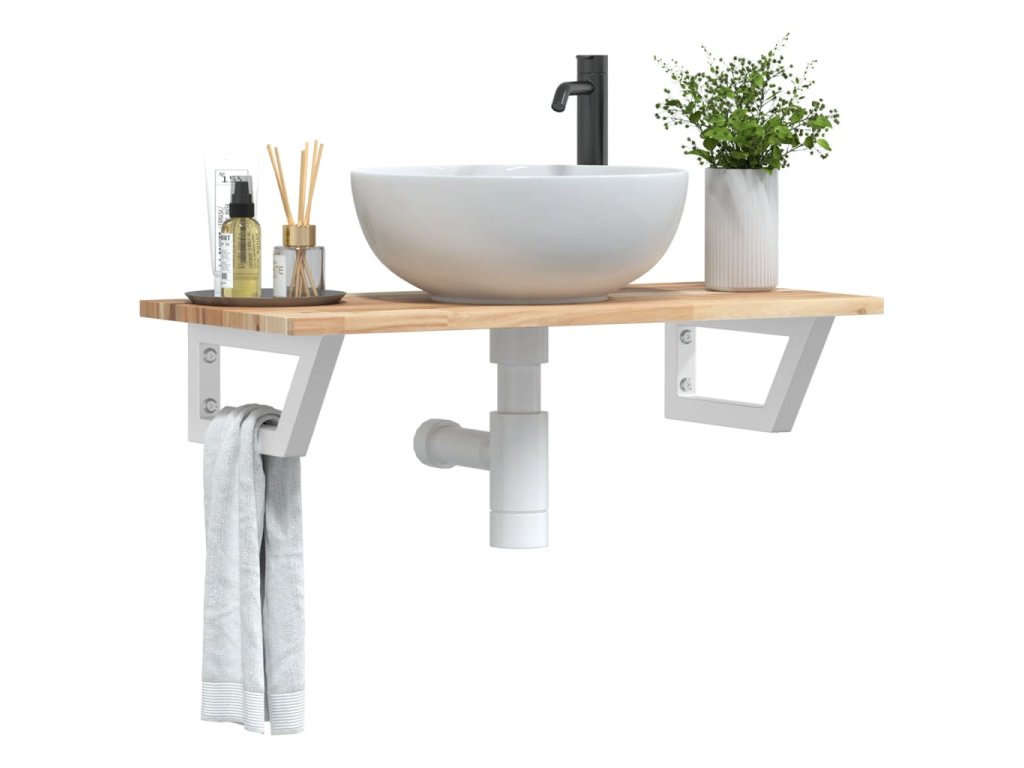 vidaXL Deska pod umyvadlo nástěnná ocel a masivní akáciové dřevo