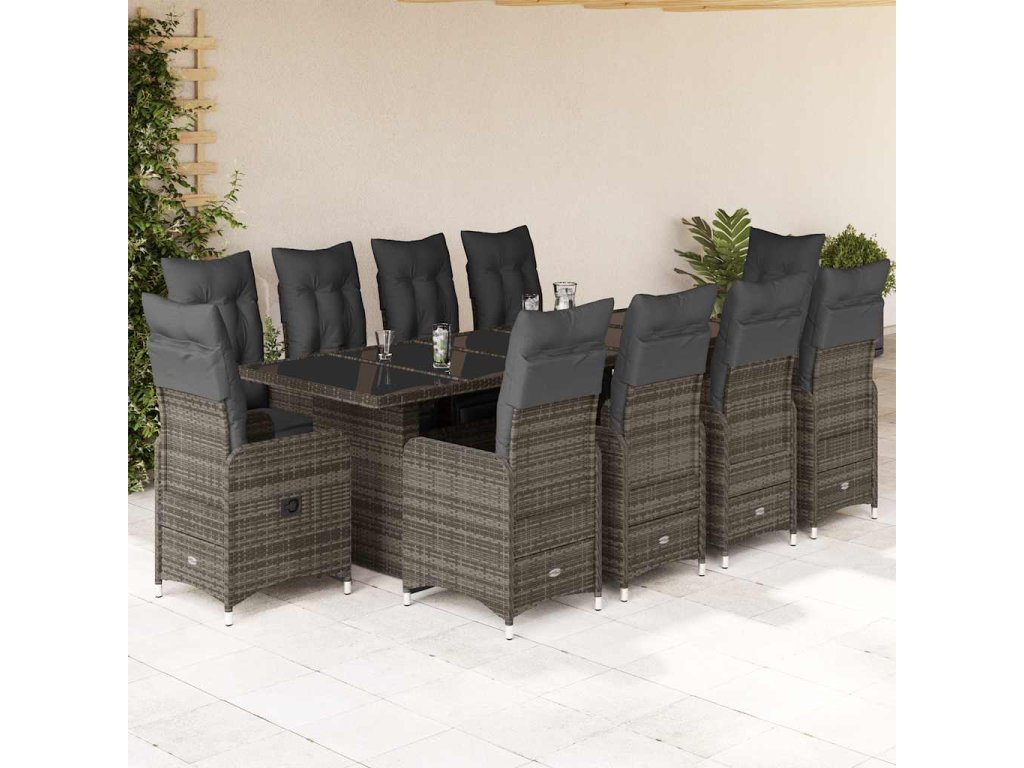 vidaXL 11dílný zahradní bistro set s poduškami šedý polyratan