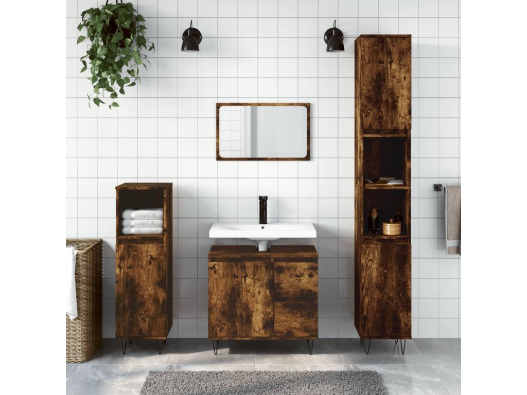 vidaXL Koupelnová skříňka kouřový dub 30x30x190 cm kompozitní dřevo