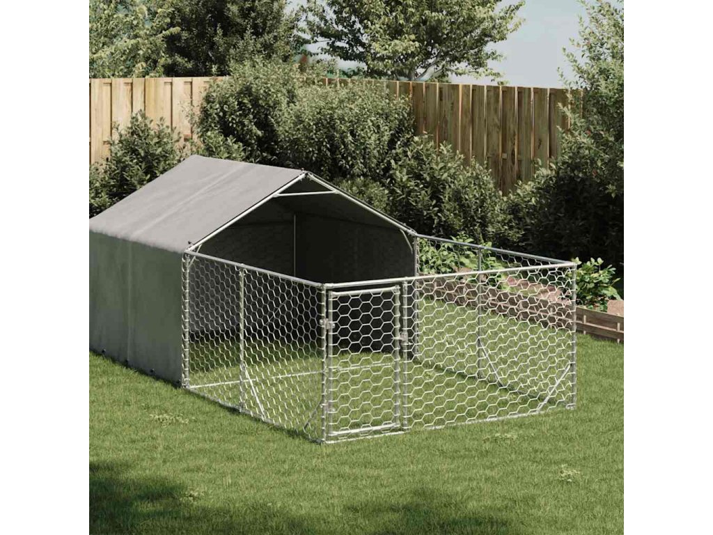 vidaXL Venkovní psí kotec s výběhem 4x2x1,5 m pozinkovaná ocel