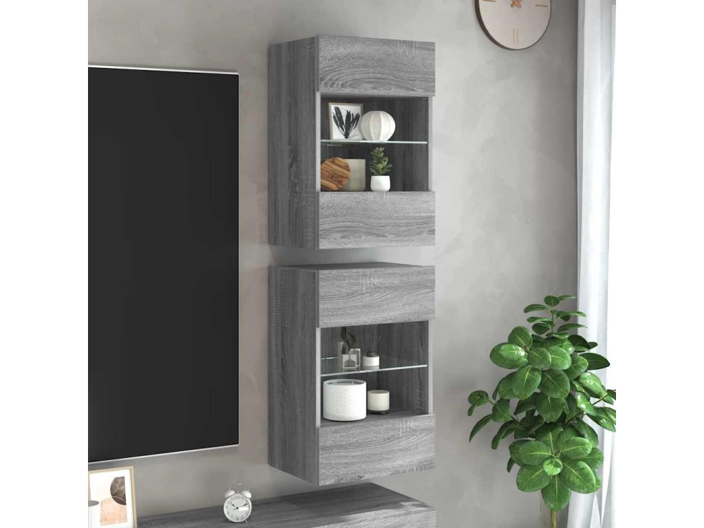 vidaXL Nástěnné skříňky s LED osvětlením pro TV 2 ks šedé sonoma 40 x 30 x 60,5 cm