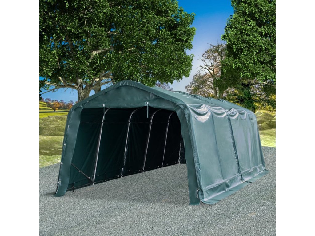 vidaXL Mobilní přístřešek pro zvířata PVC 550 g/m² 3,3x8 m tm. zelený