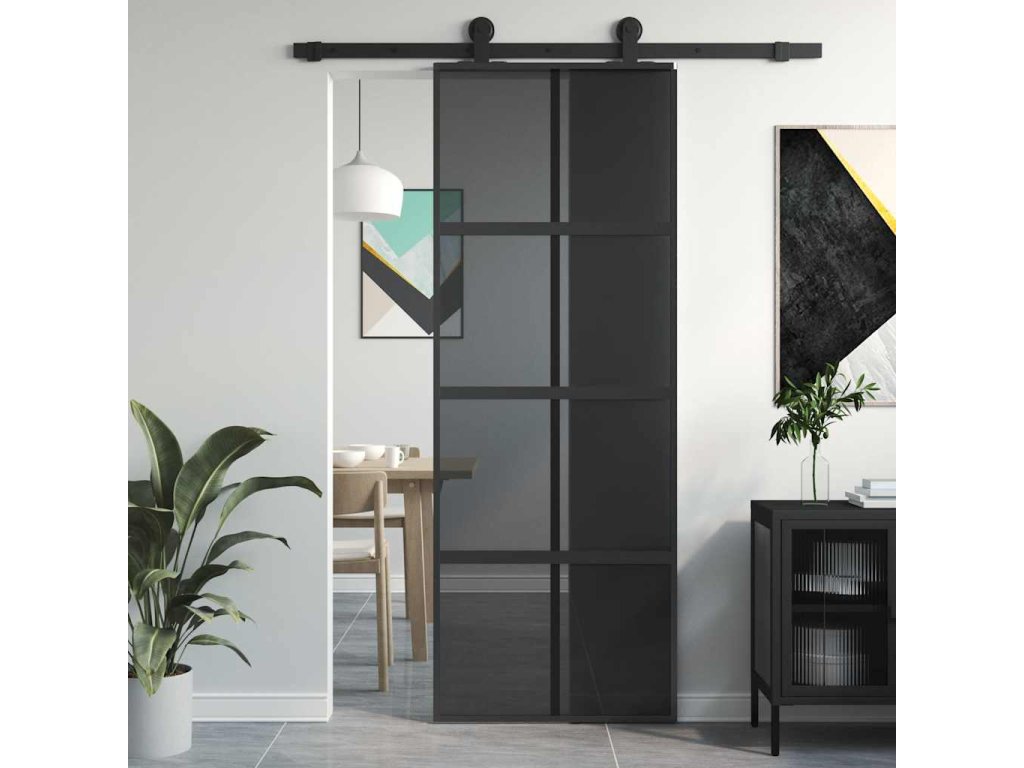 vidaXL Posuvné dveře černé 76 x 205 cm tvrzené sklo a hliník