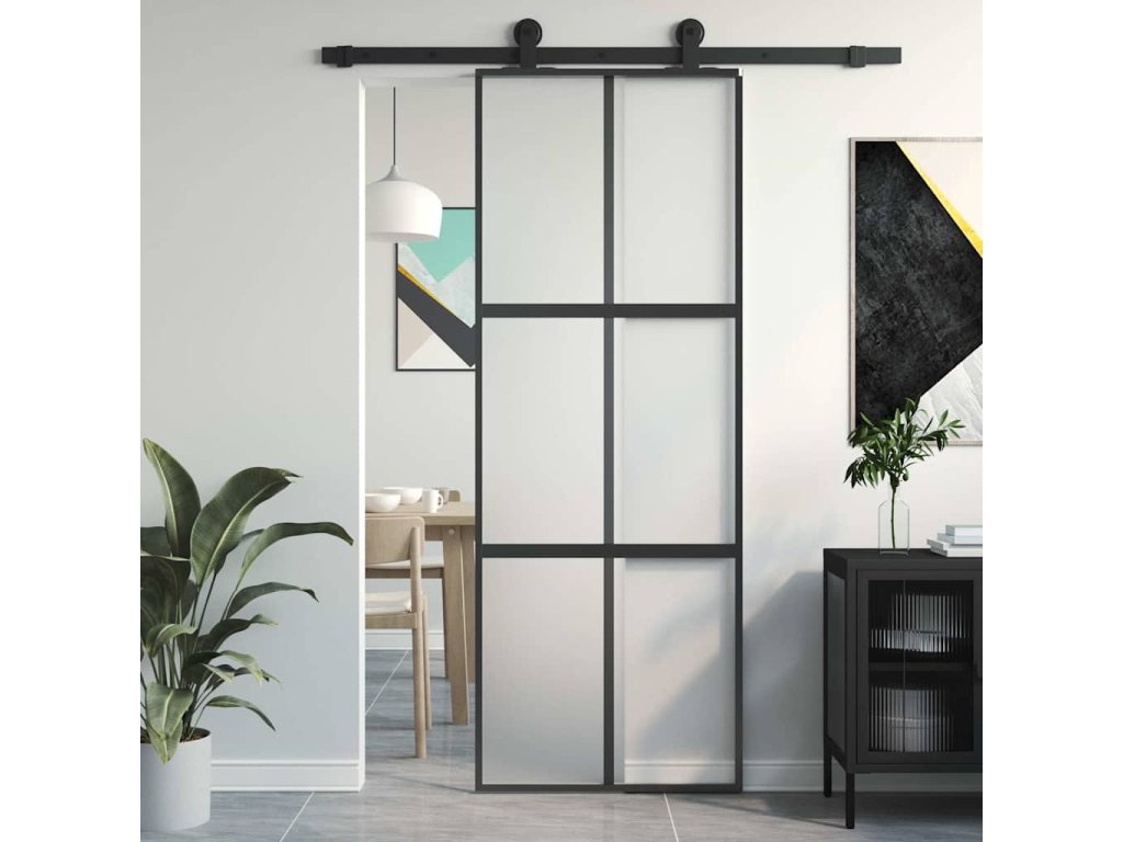 vidaXL Posuvné dveře černé 76 x 205 cm tvrzené sklo a hliník
