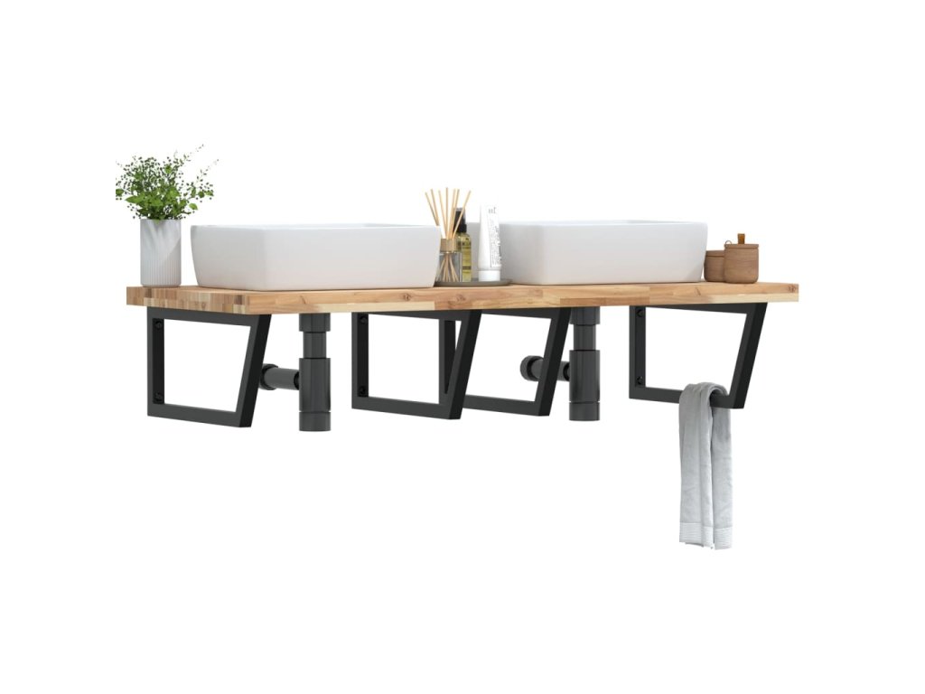 vidaXL Deska pod umyvadlo nástěnná ocel a masivní akáciové dřevo