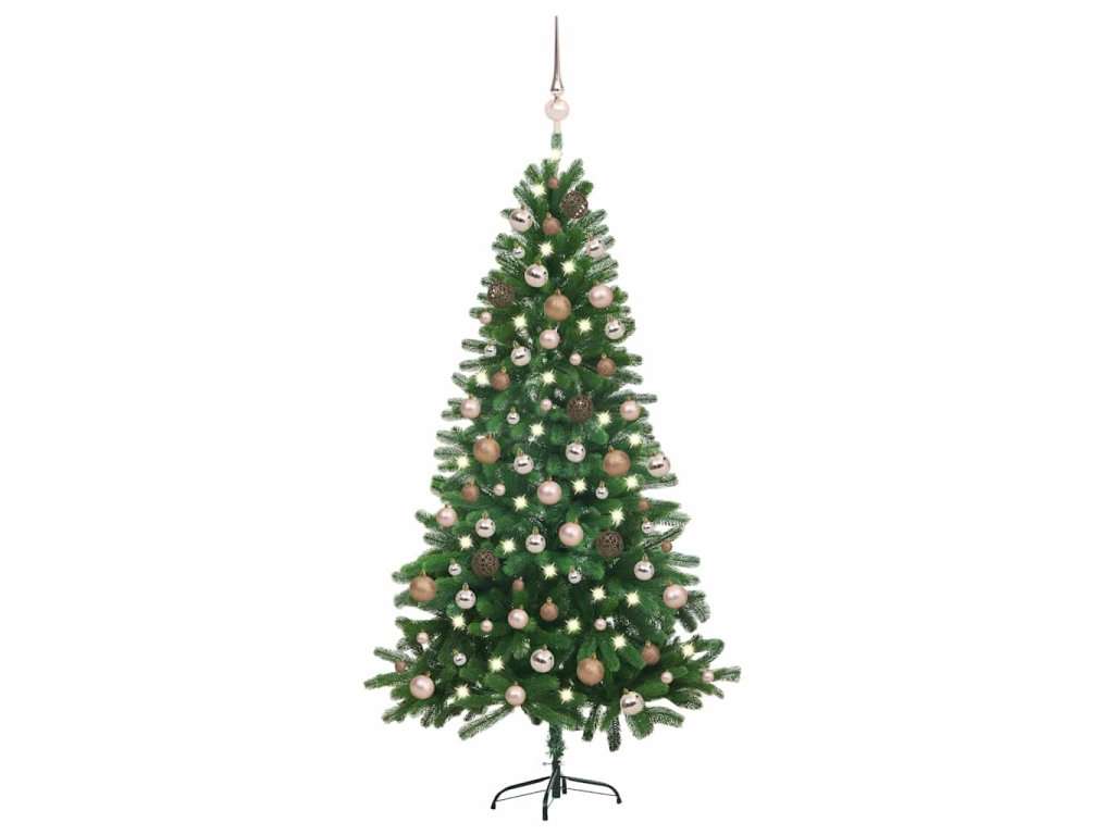 vidaXL Umělý vánoční stromek s LED a sadou koulí 180 cm zelený