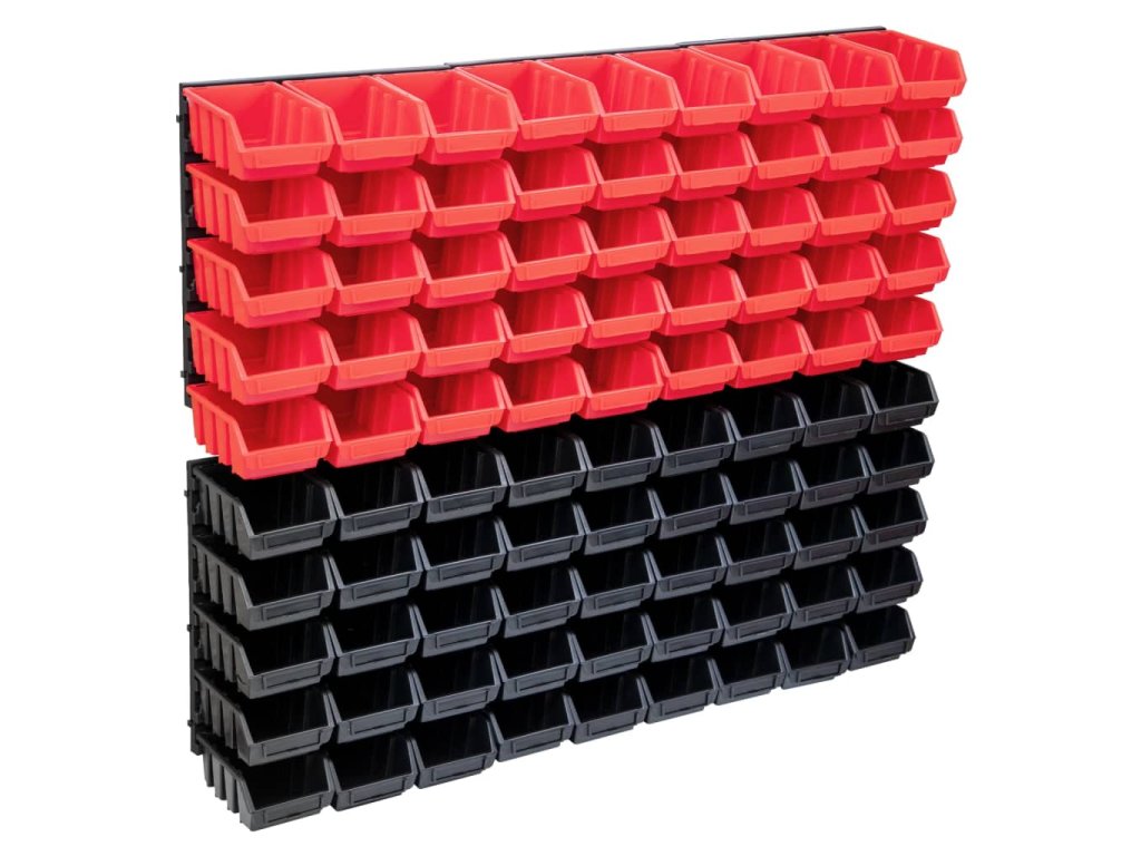 vidaXL 96dílná sada skladovacích zásobníků nástěnné díly červenočerná