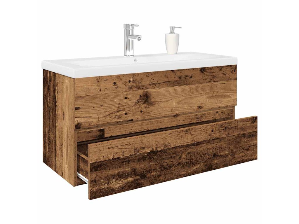 vidaXL Umyvadlová skříňka s vestavěným umyvadlem a baterie staré dřevo