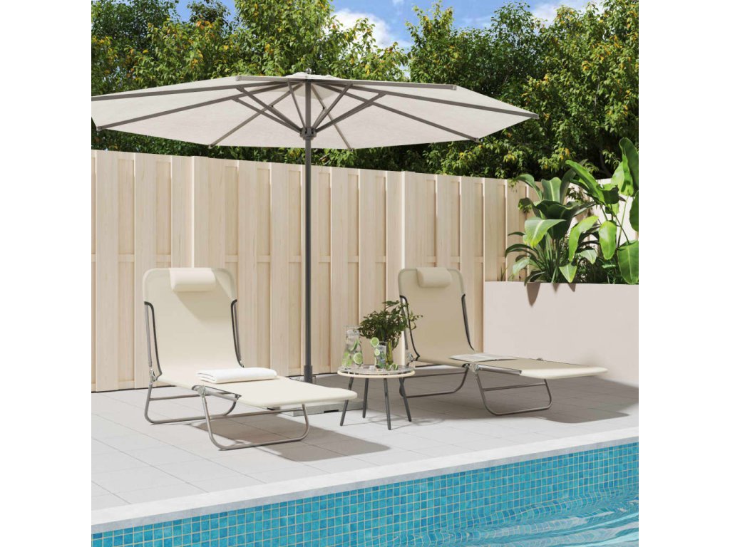 vidaXL Skládací lehátka 2 ks krémová textilen a ocel