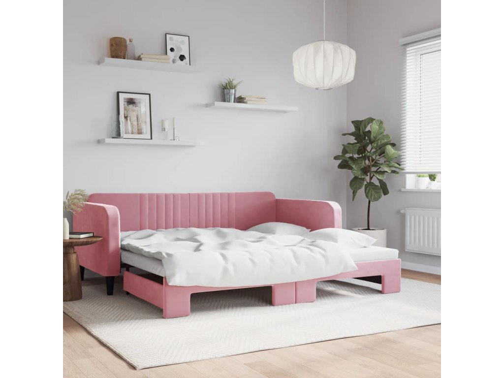 vidaXL Válenda s přistýlkou růžová 100 x 200 cm samet