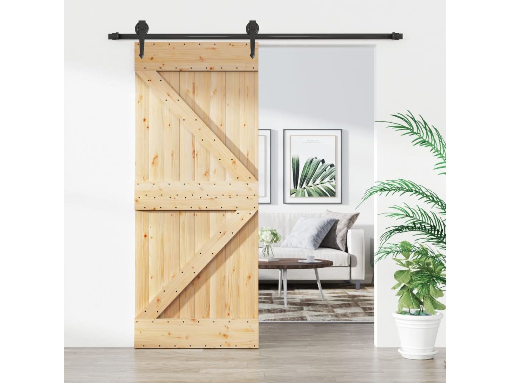 vidaXL Posuvné dveře s kováním 85 x 210 cm masivní borové dřevo