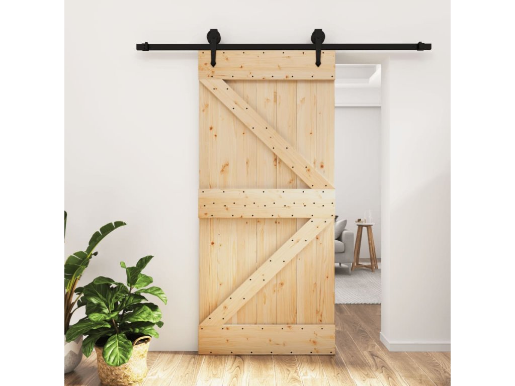 vidaXL Posuvné dveře s kováním 95 x 210 cm masivní borové dřevo