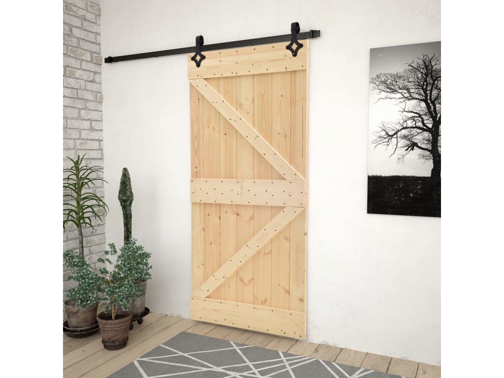 vidaXL Posuvné dveře se setem kování 90 x 210 cm masivní borové dřevo