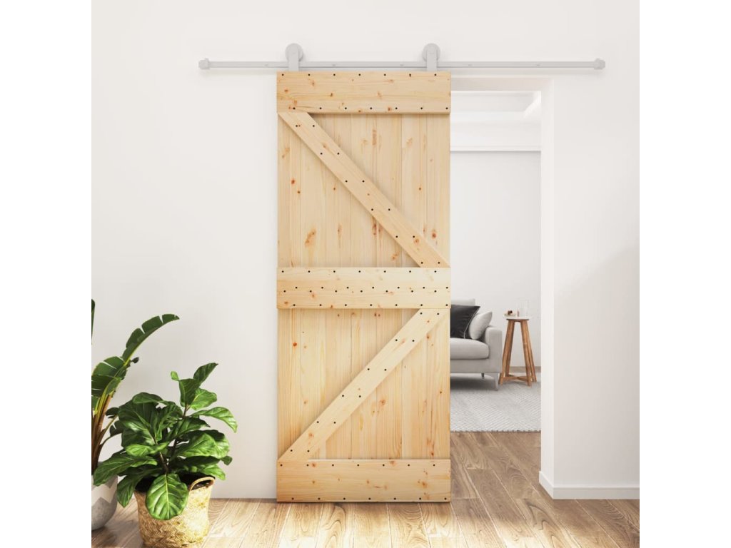 vidaXL Posuvné dveře s kováním 80 x 210 cm masivní borové dřevo