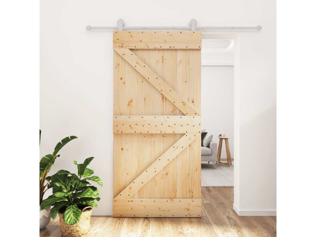 vidaXL Posuvné dveře s kováním 100 x 210 cm masivní borové dřevo