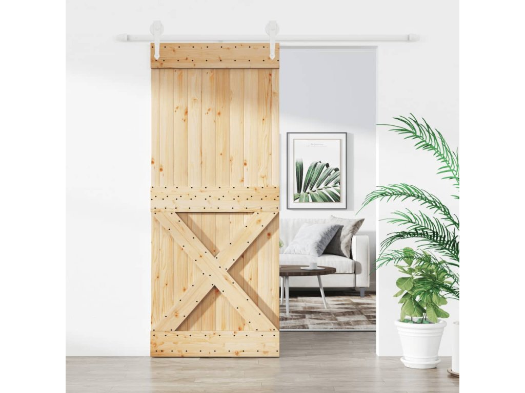 vidaXL Posuvné dveře s kováním 100 x 210 cm masivní borové dřevo