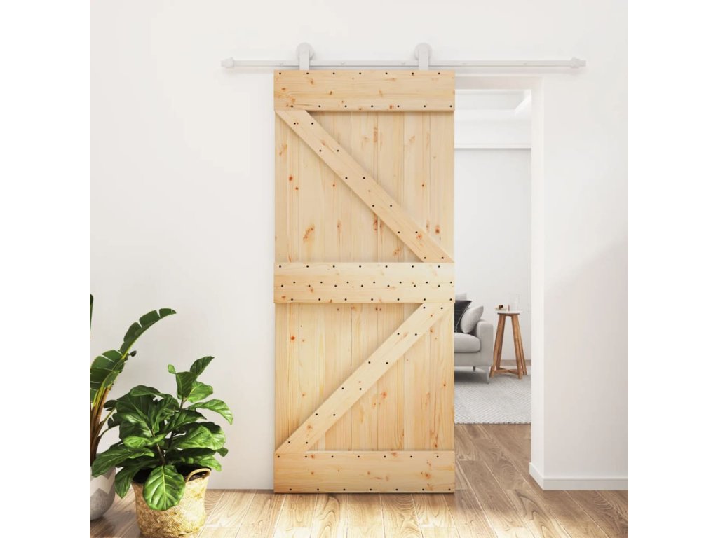 vidaXL Posuvné dveře s kováním 90 x 210 cm masivní borové dřevo