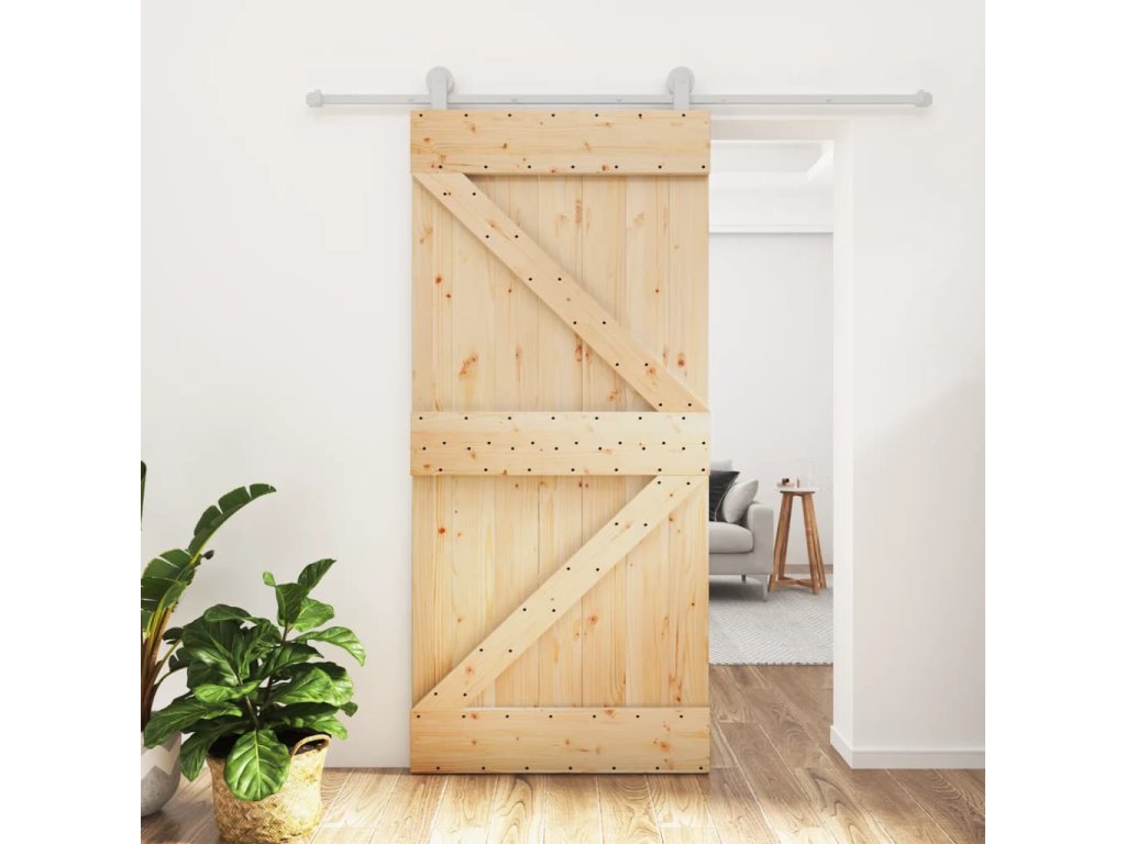 vidaXL Posuvné dveře s kováním 95 x 210 cm masivní borové dřevo