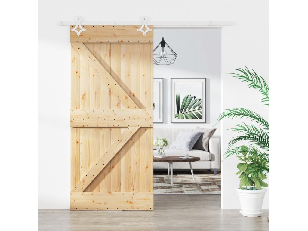 vidaXL Posuvné dveře s kováním 95 x 210 cm masivní borové dřevo