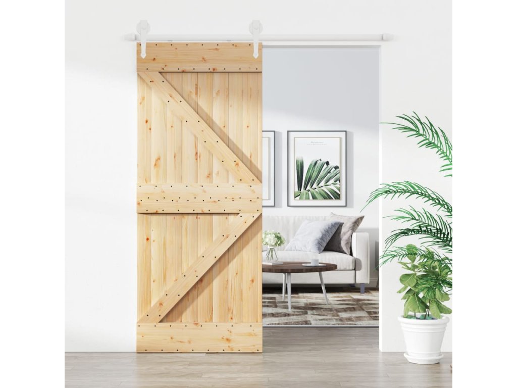 vidaXL Posuvné dveře s kováním 85 x 210 cm masivní borové dřevo
