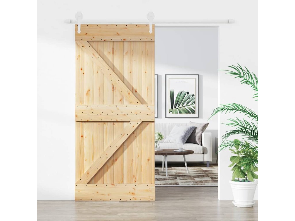 vidaXL Posuvné dveře s kováním 95 x 210 cm masivní borové dřevo