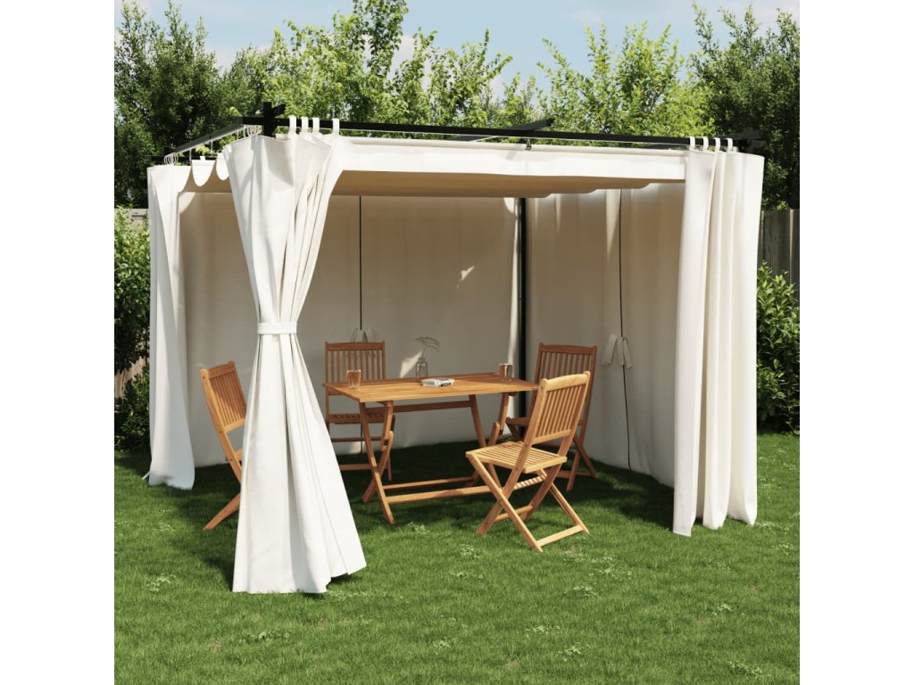 vidaXL Altán se závěsy krémový 3 x 3 m ocel