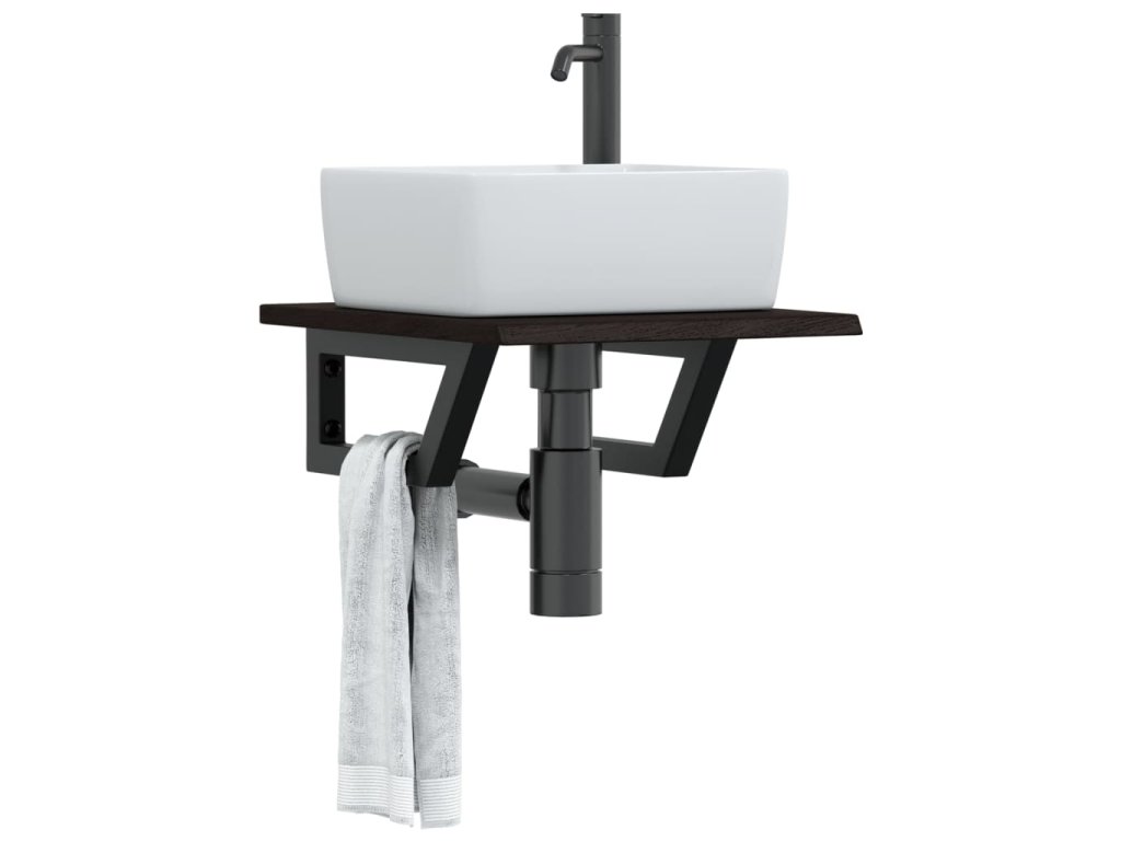 vidaXL Deska pod umyvadlo nástěnná ocel a masivní dubové dřevo