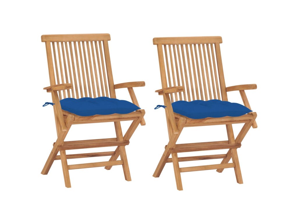 vidaXL Zahradní židle s modrými poduškami 2 ks masivní teak