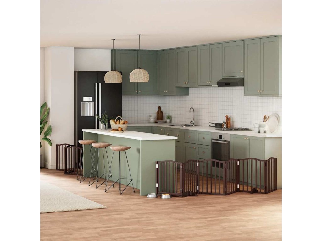 vidaXL Zábrana pro psy s dvířky skládací 9 panelů hnědá 450 cm topol