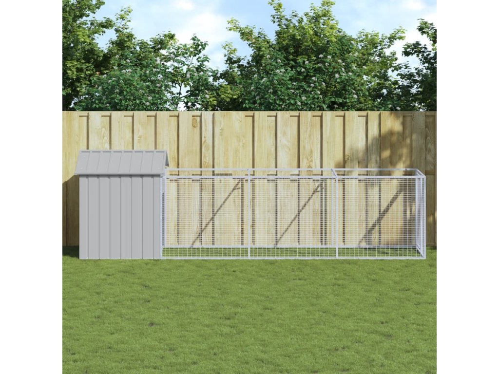 vidaXL Psí bouda se střechou světle šedá 117 x 405 x 123 cm ocel