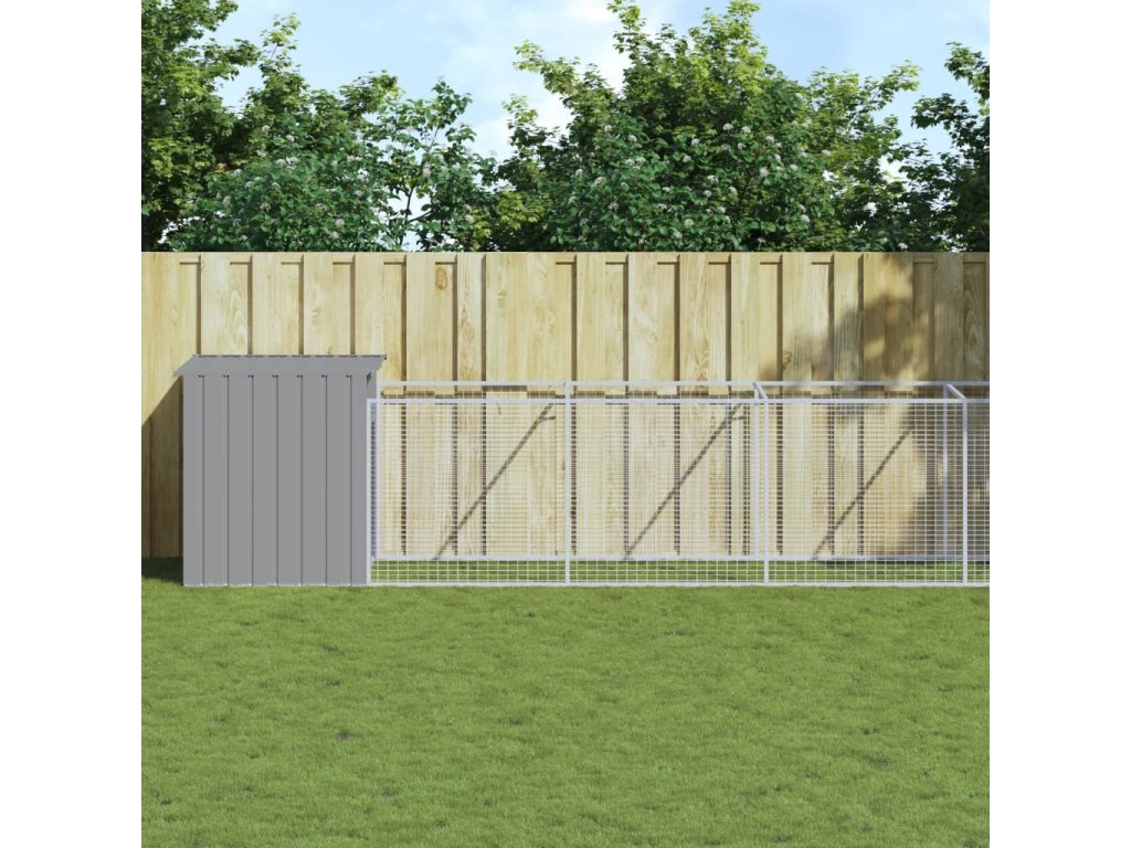 vidaXL Psí bouda s výběhem světle šedá 110x813x110 cm pozinkovaná ocel