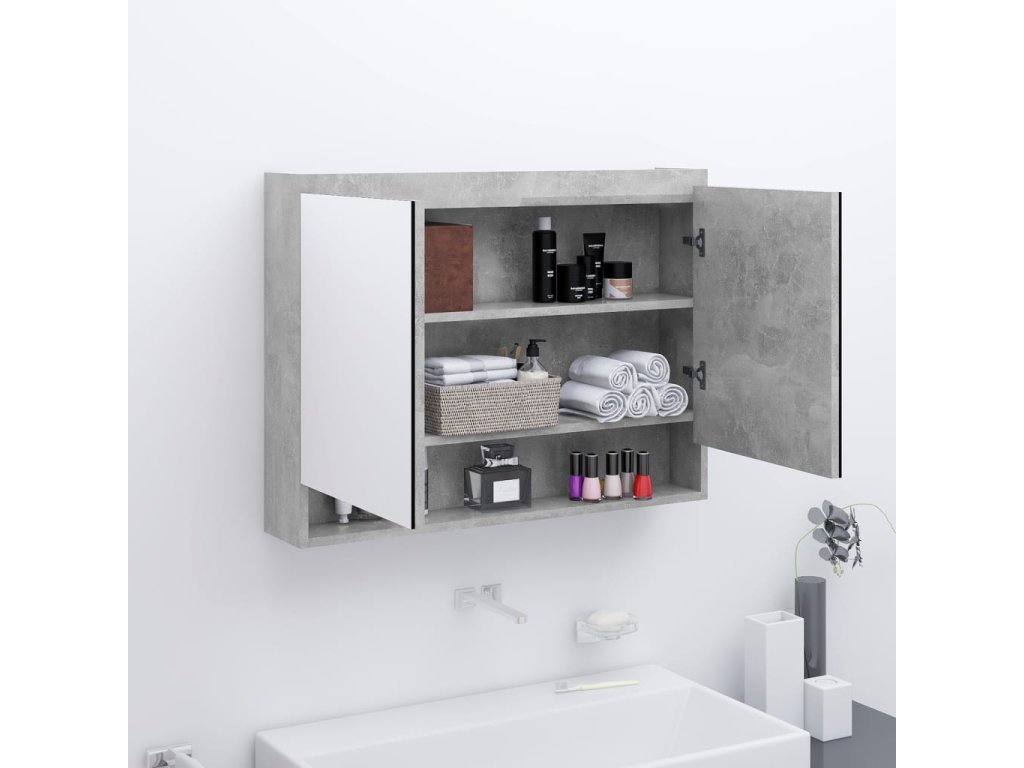 vidaXL Koupelnová skříňka se zrcadlem 80x15x60 cm MDF betonově šedá
