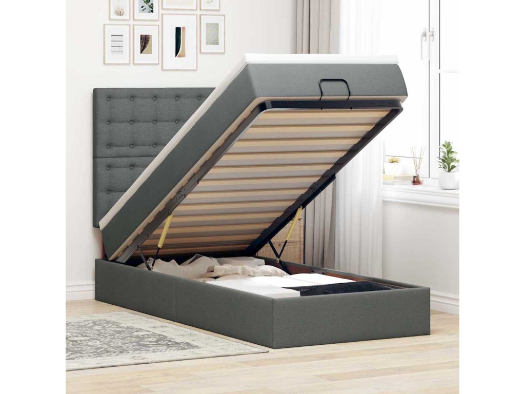 vidaXL Osmanská postel s matrací & LED tmavě šedá 80x200cm látka