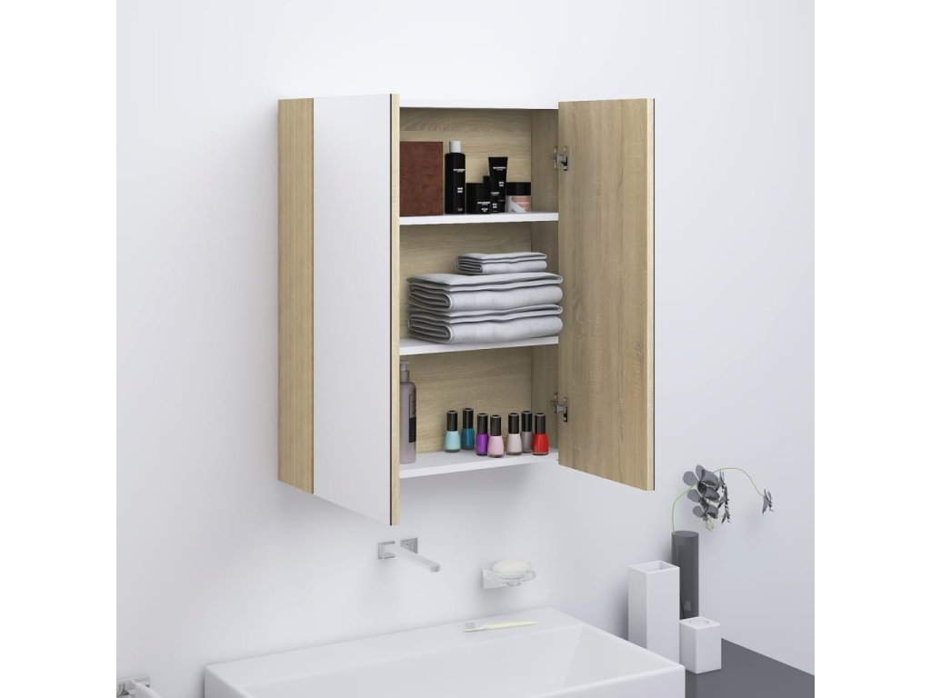 vidaXL Koupelnová skříňka se zrcadlem 60x15x75 cm MDF bílá a dub