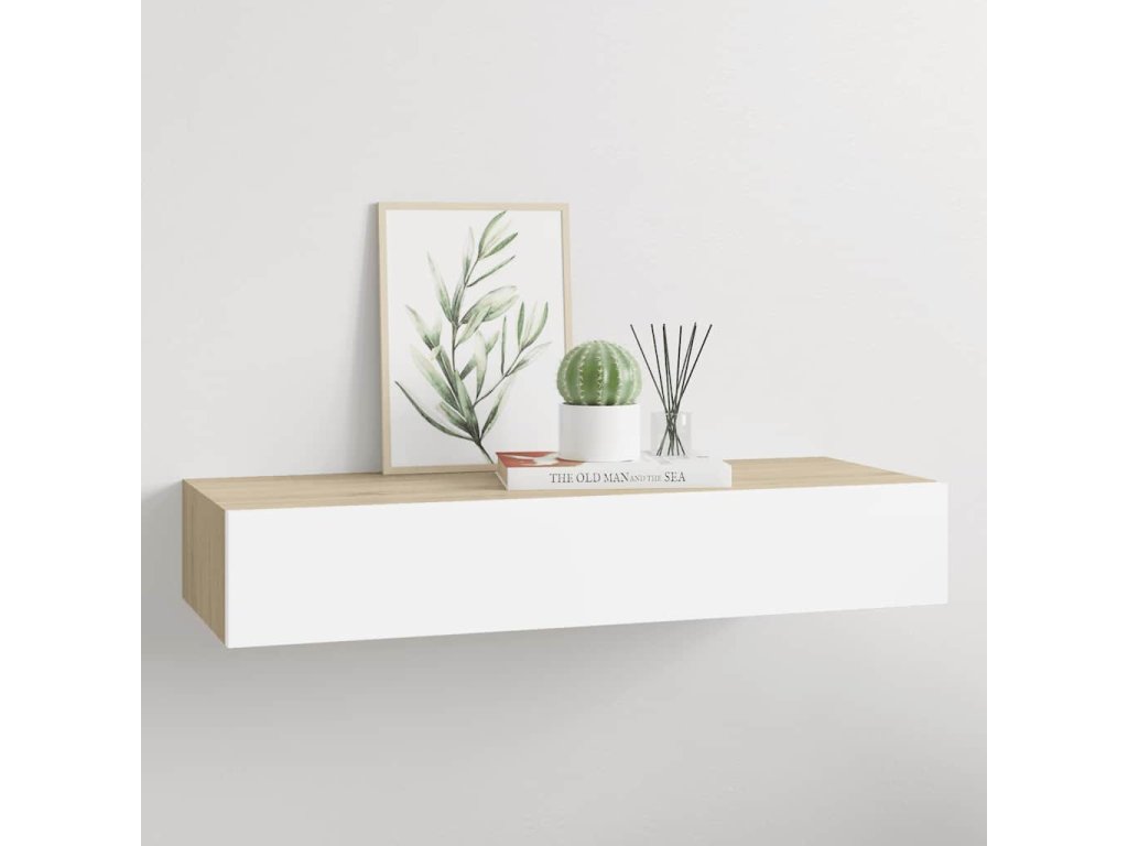 vidaXL Nástěnná zásuvková police dubová a bílá 60 x 23,5 x 10 cm MDF