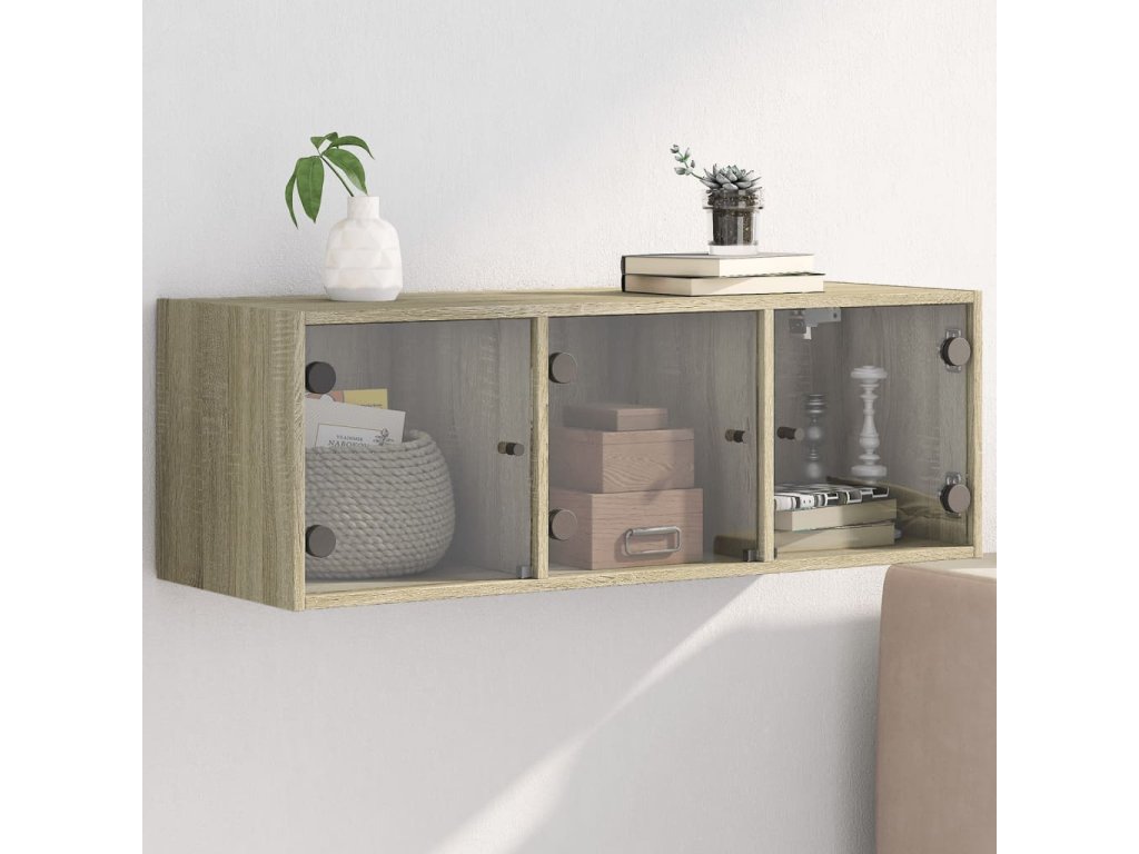 vidaXL Nástěnná skříňka se skleněnými dvířky dub sonoma 102x37x35 cm
