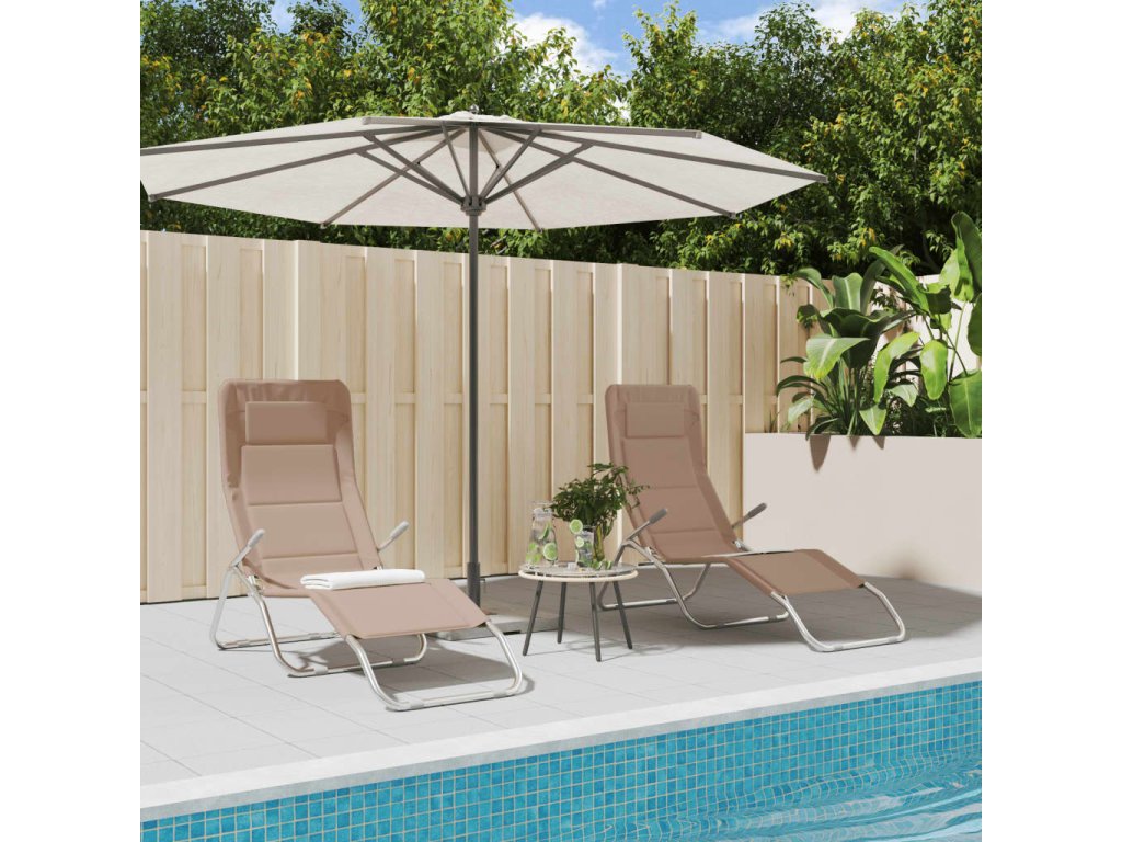 vidaXL Skládací lehátka 2 ks taupe textilen/ocel s práškovým nástřikem