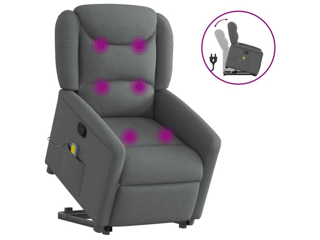 vidaXL Zvedací masážní polohovací křeslo tmavě šedé textil