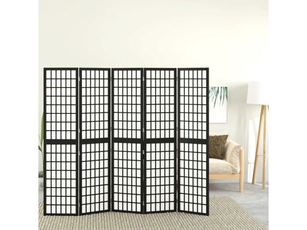 vidaXL Skládací 5dílný paraván v japonském stylu 200 x 170 cm černý