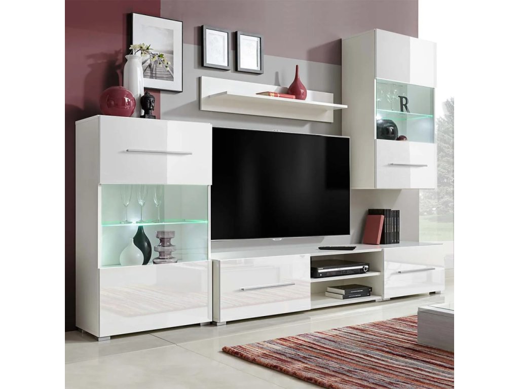 vidaXL Pětidílná obývací stěna s LED osvětlením bílá