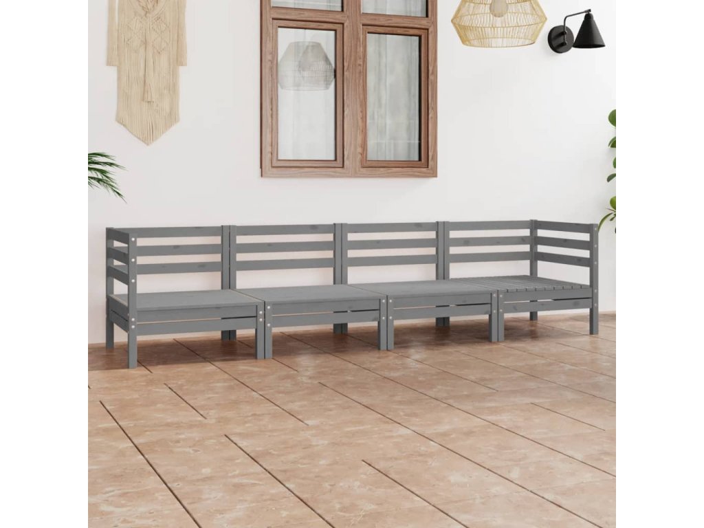 vidaXL 4dílná zahradní sedací souprava šedá masivní borovice