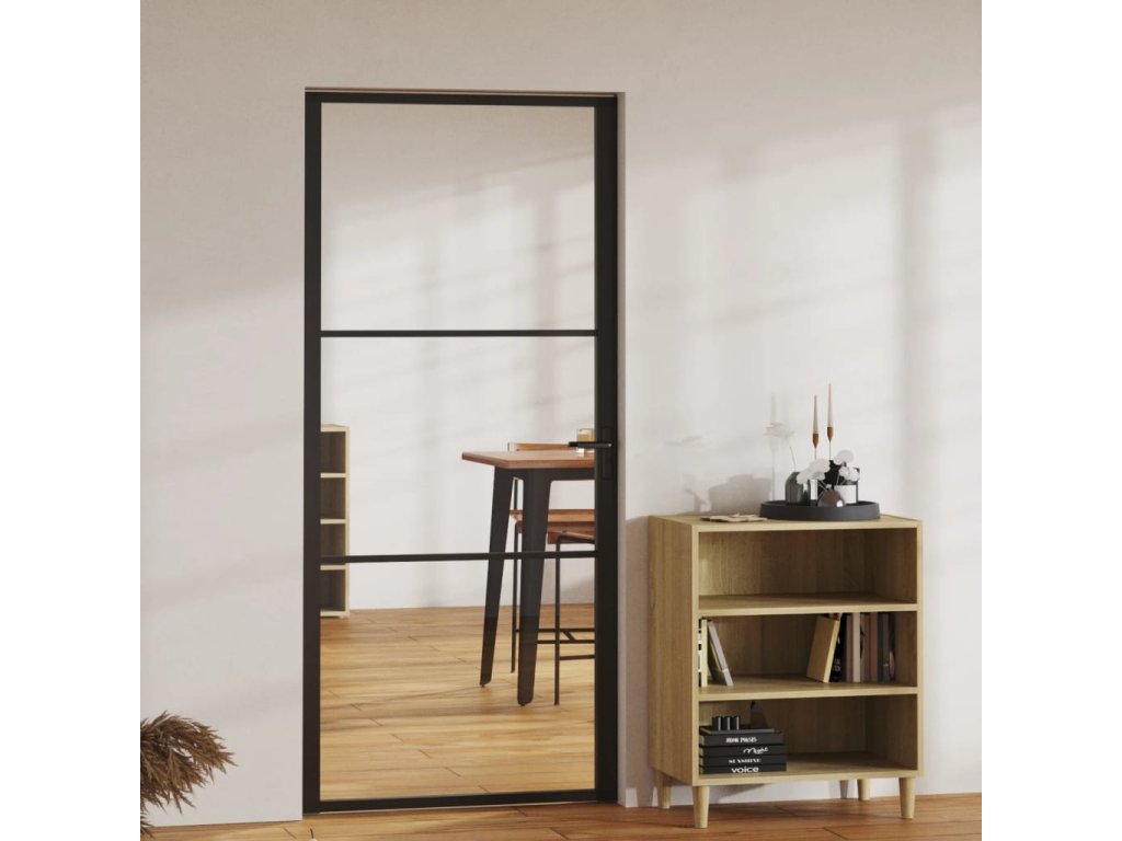 vidaXL Interiérové dveře ESG sklo a hliník 93 x 201,5 cm černé
