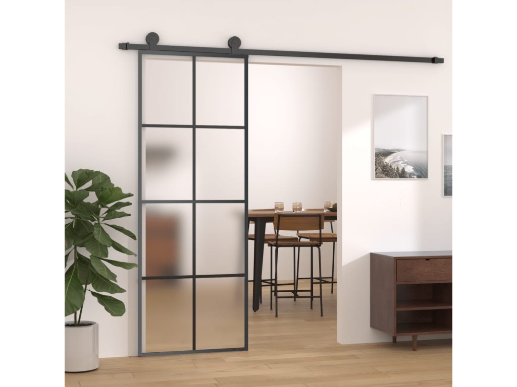 vidaXL Posuvné dveře hliník a ESG sklo 76 x 205 cm černé