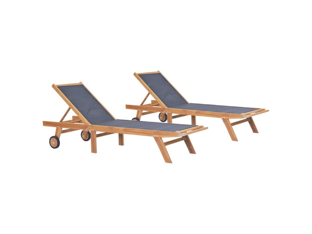 vidaXL Skládací zahradní lehátka s kolečky 2ks masivní teak a textilen