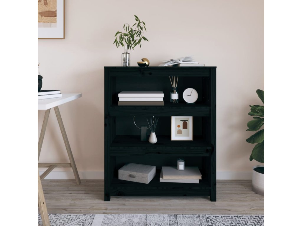 vidaXL Knihovna černá 80 x 35 x 97 cm masivní borovice