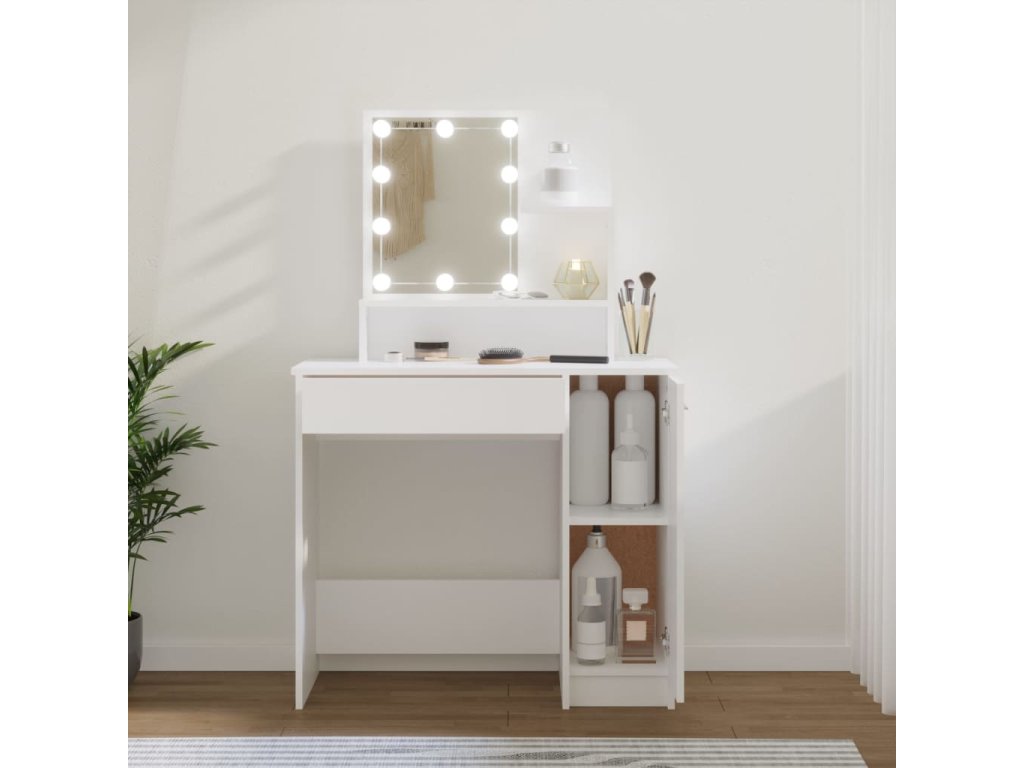 vidaXL Toaletní stolek s LED bílý 86,5 x 35 x 136 cm