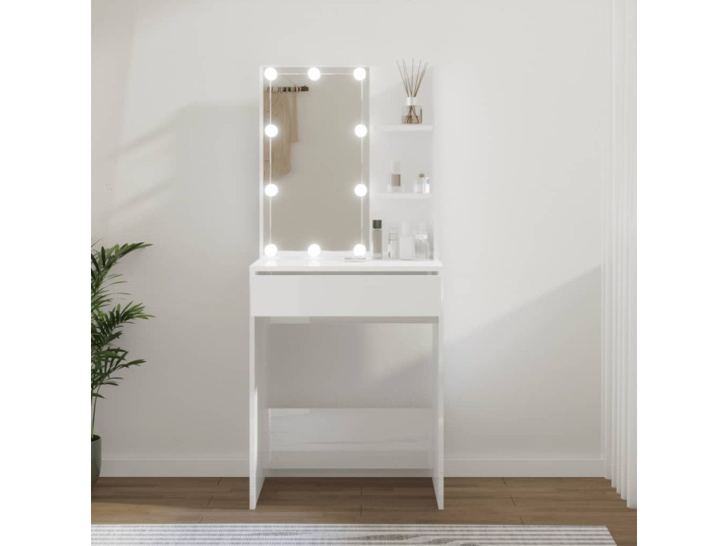 vidaXL Toaletní stolek s LED lesklý bílý 60 x 40 x 140 cm