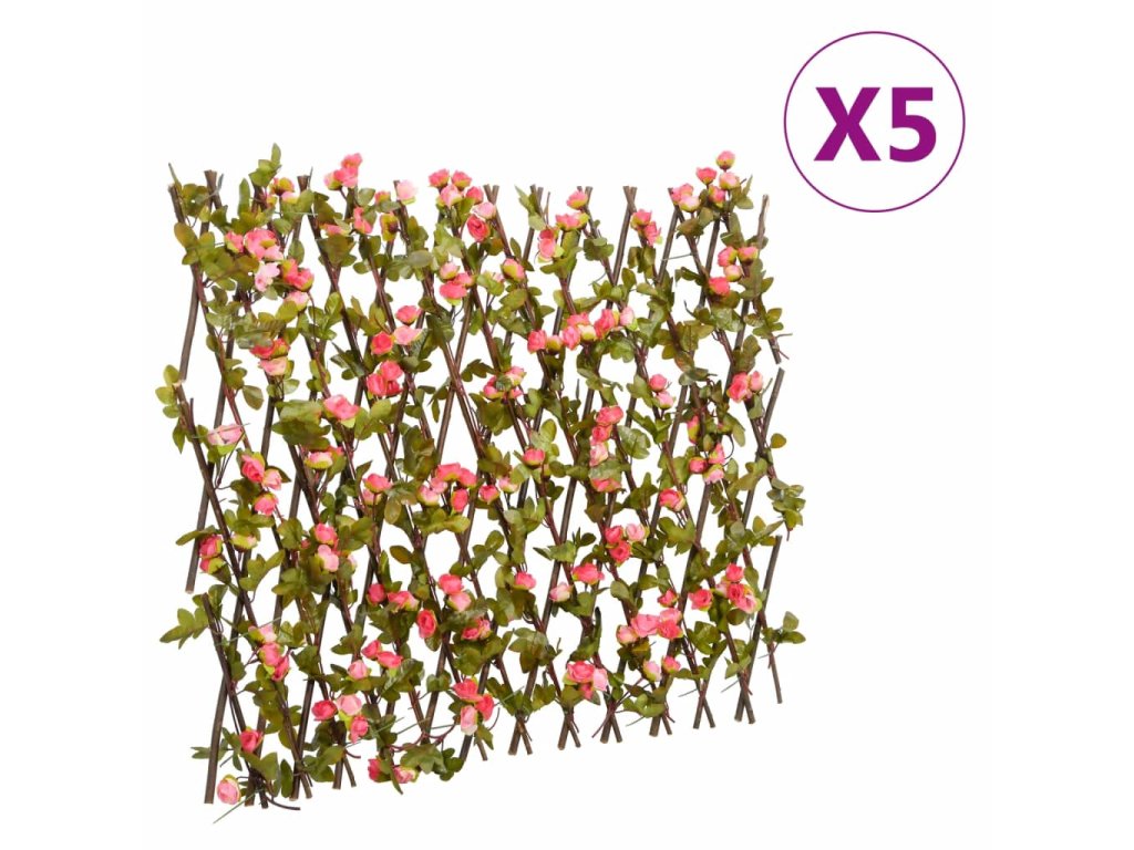 vidaXL Treláže s umělým břečťanem roztahovací 5 ks růžové 180 x 60 cm