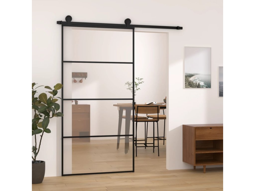 vidaXL Posuvné dveře s kováním 102,5 x 205 cm ESG sklo a hliník