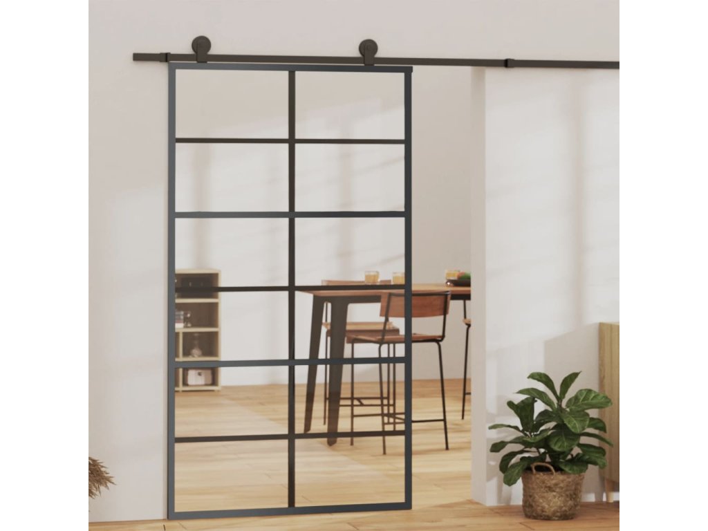 vidaXL Posuvné dveře s kováním ESG sklo a hliník 102 x 205 cm